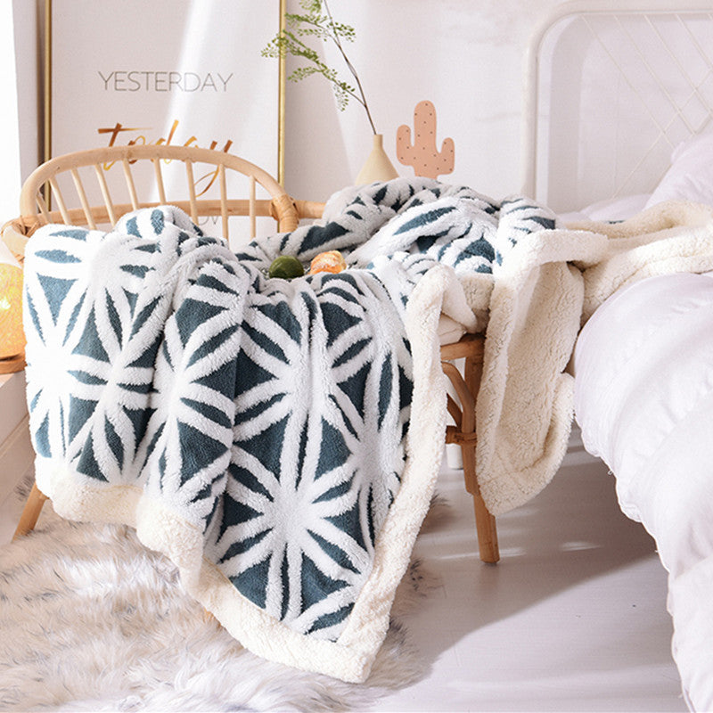 HKM-058899 Thickened Jacquard Blanket in Glacier Blue, Rimini Red, Chablis Green, Beautiful Yellow, Olive Green, Deep Sea Blue - 100% Polyester, Simple Modern Design, Multiple Sizes Available