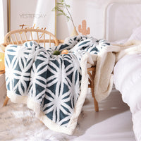 HKM-058899 Thickened Jacquard Blanket in Glacier Blue, Rimini Red, Chablis Green, Beautiful Yellow, Olive Green, Deep Sea Blue - 100% Polyester, Simple Modern Design, Multiple Sizes Available