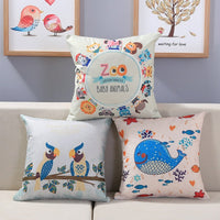HKM-059027 Cotton Linen Blend Decorative Pillow Cover - 17.7"x17.7" Cushion Cover, Front Printed, Machine Washable