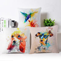 HKM-059027 Cotton Linen Blend Decorative Pillow Cover - 17.7"x17.7" Cushion Cover, Front Printed, Machine Washable
