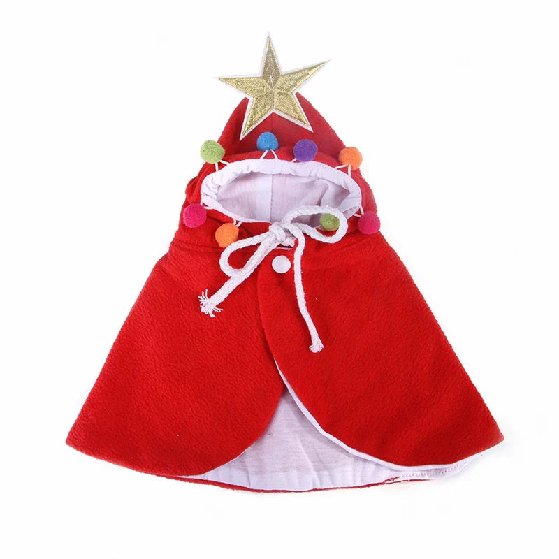 HKM-059155 Festive Fleece Pet Costume Set for Cats and Dogs - Christmas Cape, Hat, and Bib