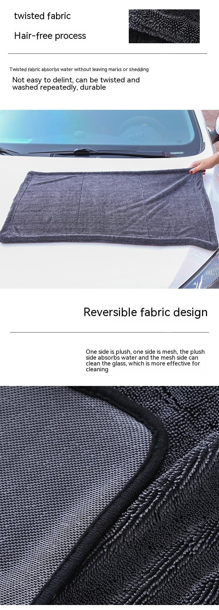 KTX-059155 Gray Small Braid Twisting Towel for Car and Glass Cleaning