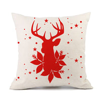 HKM-059411 Christmas Elk Santa Claus Cushion - Red Festive Printed Linen Pillow, 45x45cm, PP Cotton Filling