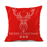 HKM-059411 Christmas Elk Santa Claus Cushion - Red Festive Printed Linen Pillow, 45x45cm, PP Cotton Filling