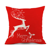 HKM-059411 Christmas Elk Santa Claus Cushion - Red Festive Printed Linen Pillow, 45x45cm, PP Cotton Filling
