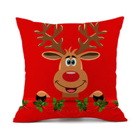 HKM-059411 Christmas Elk Santa Claus Cushion - Red Festive Printed Linen Pillow, 45x45cm, PP Cotton Filling