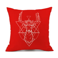 HKM-059411 Christmas Elk Santa Claus Cushion - Red Festive Printed Linen Pillow, 45x45cm, PP Cotton Filling