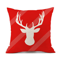 HKM-059411 Christmas Elk Santa Claus Cushion - Red Festive Printed Linen Pillow, 45x45cm, PP Cotton Filling
