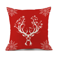 HKM-059411 Christmas Elk Santa Claus Cushion - Red Festive Printed Linen Pillow, 45x45cm, PP Cotton Filling