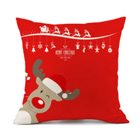 HKM-059411 Christmas Elk Santa Claus Cushion - Red Festive Printed Linen Pillow, 45x45cm, PP Cotton Filling