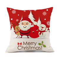 HKM-059411 Christmas Elk Santa Claus Cushion - Red Festive Printed Linen Pillow, 45x45cm, PP Cotton Filling