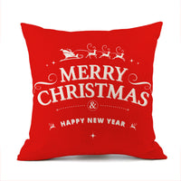 HKM-059411 Christmas Elk Santa Claus Cushion - Red Festive Printed Linen Pillow, 45x45cm, PP Cotton Filling