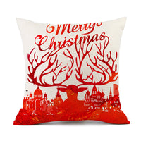 HKM-059411 Christmas Elk Santa Claus Cushion - Red Festive Printed Linen Pillow, 45x45cm, PP Cotton Filling