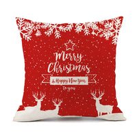 HKM-059411 Christmas Elk Santa Claus Cushion - Red Festive Printed Linen Pillow, 45x45cm, PP Cotton Filling