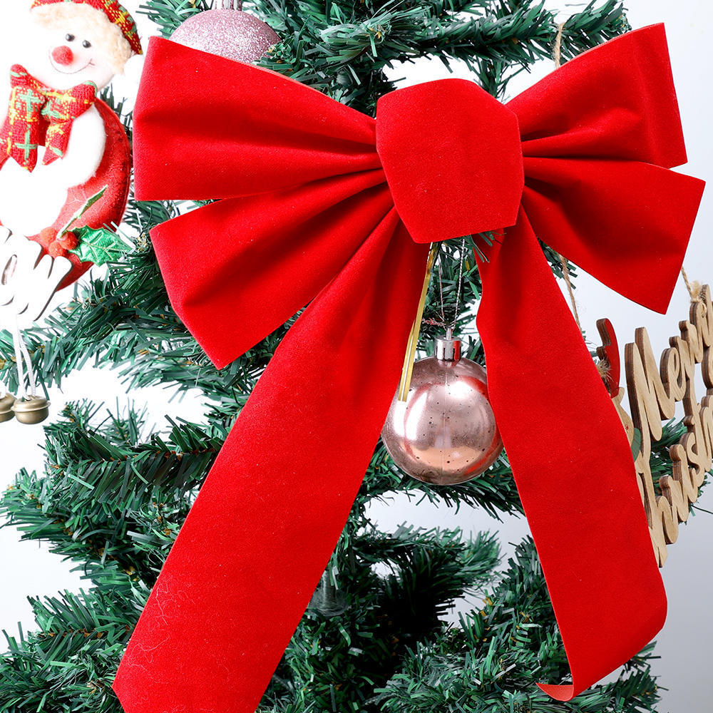 HKM-059539 Elegant Red Organza Christmas Door Bow Set - Double-Layer, 60x80CM with Easy-Use Pins