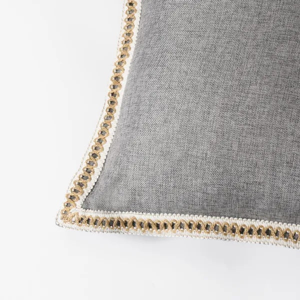 HKM-059539 Retro Linen Trimmed Pillowcases Set - Grey, 20X20 Inches, Machine Washable, 2 Pieces