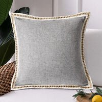 HKM-059539 Retro Linen Trimmed Pillowcases Set - Grey, 20X20 Inches, Machine Washable, 2 Pieces