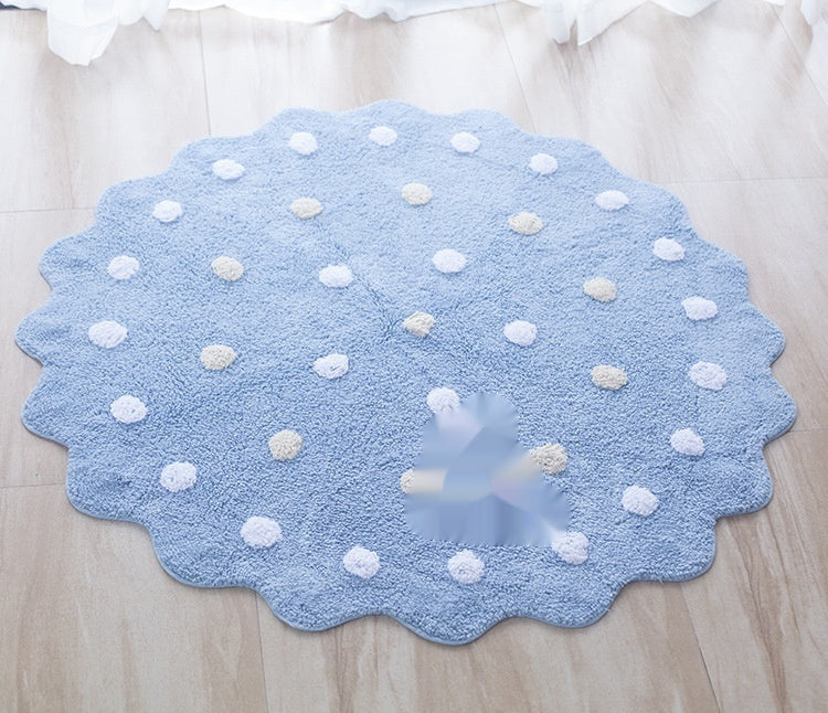 HKM-059731 Nordic Geometric Wave Cotton Floor Mat for Living Room in White, Blue, and Pink