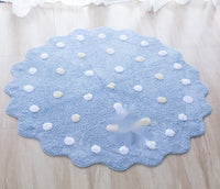 HKM-059731 Nordic Geometric Wave Cotton Floor Mat for Living Room in White, Blue, and Pink