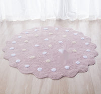 HKM-059731 Nordic Geometric Wave Cotton Floor Mat for Living Room in White, Blue, and Pink