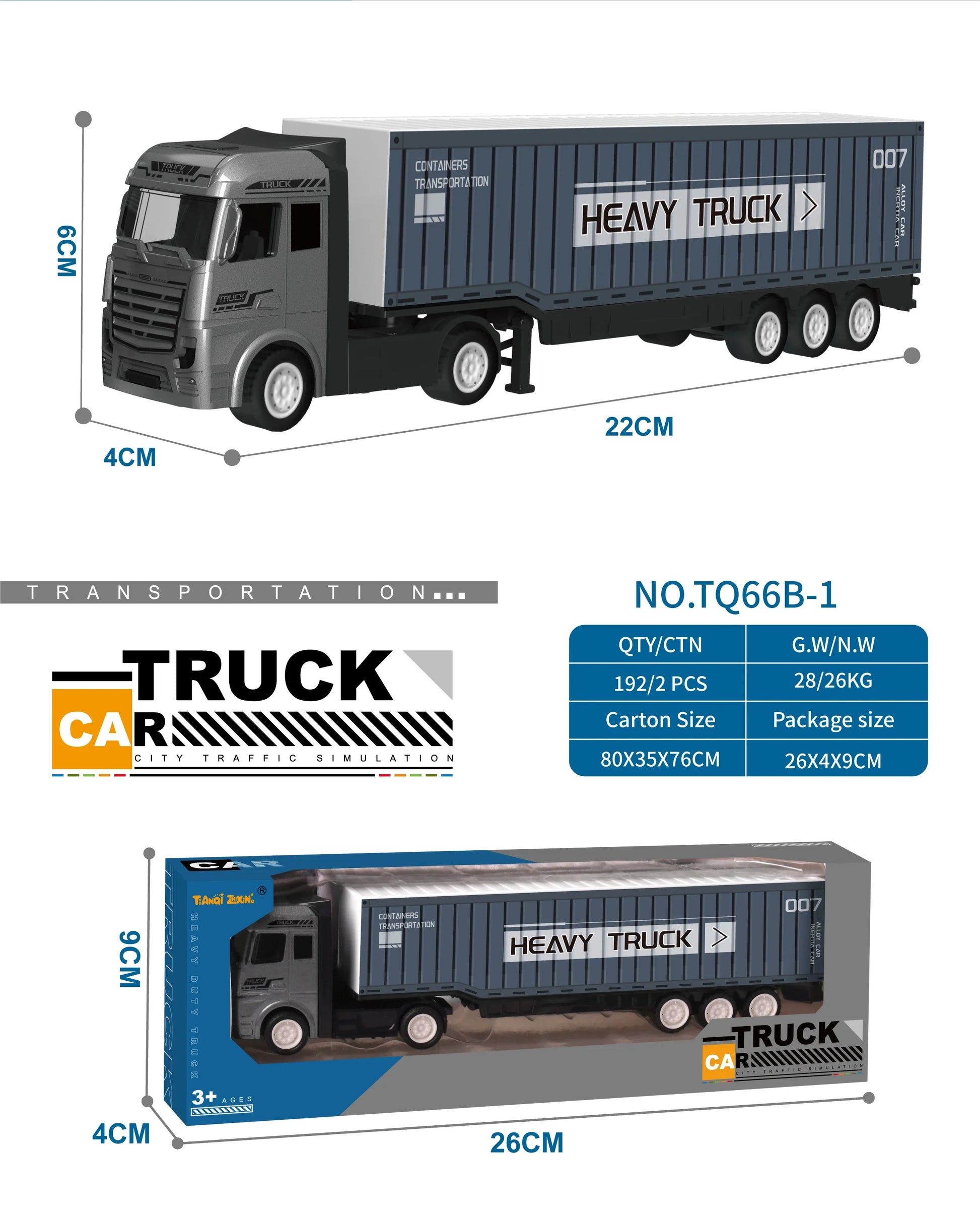 HKM-059987 1/43 Scale Diecast Container Truck Model - Alloy Construction for Kids