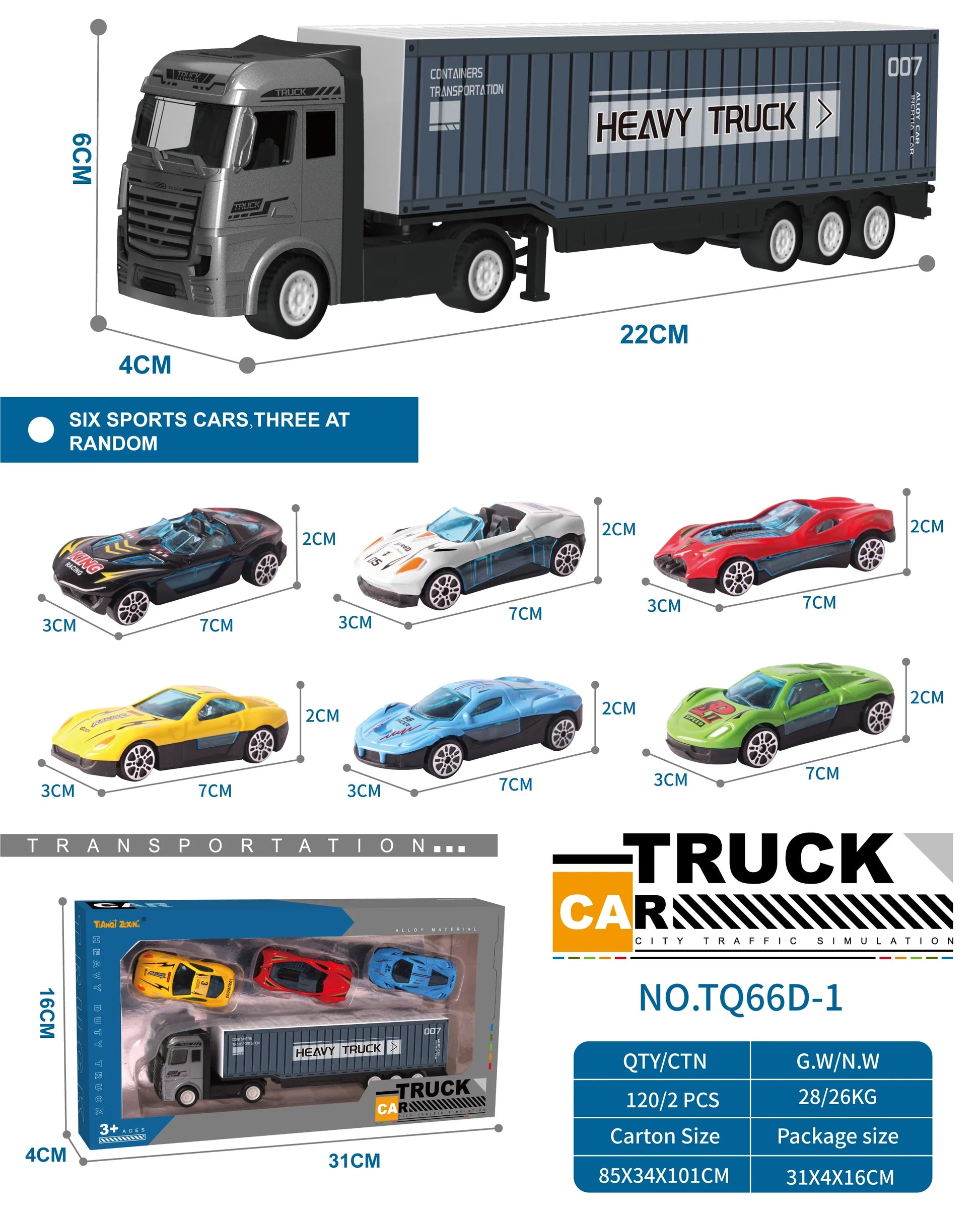 HKM-059987 1/43 Scale Diecast Container Truck Model - Alloy Construction for Kids