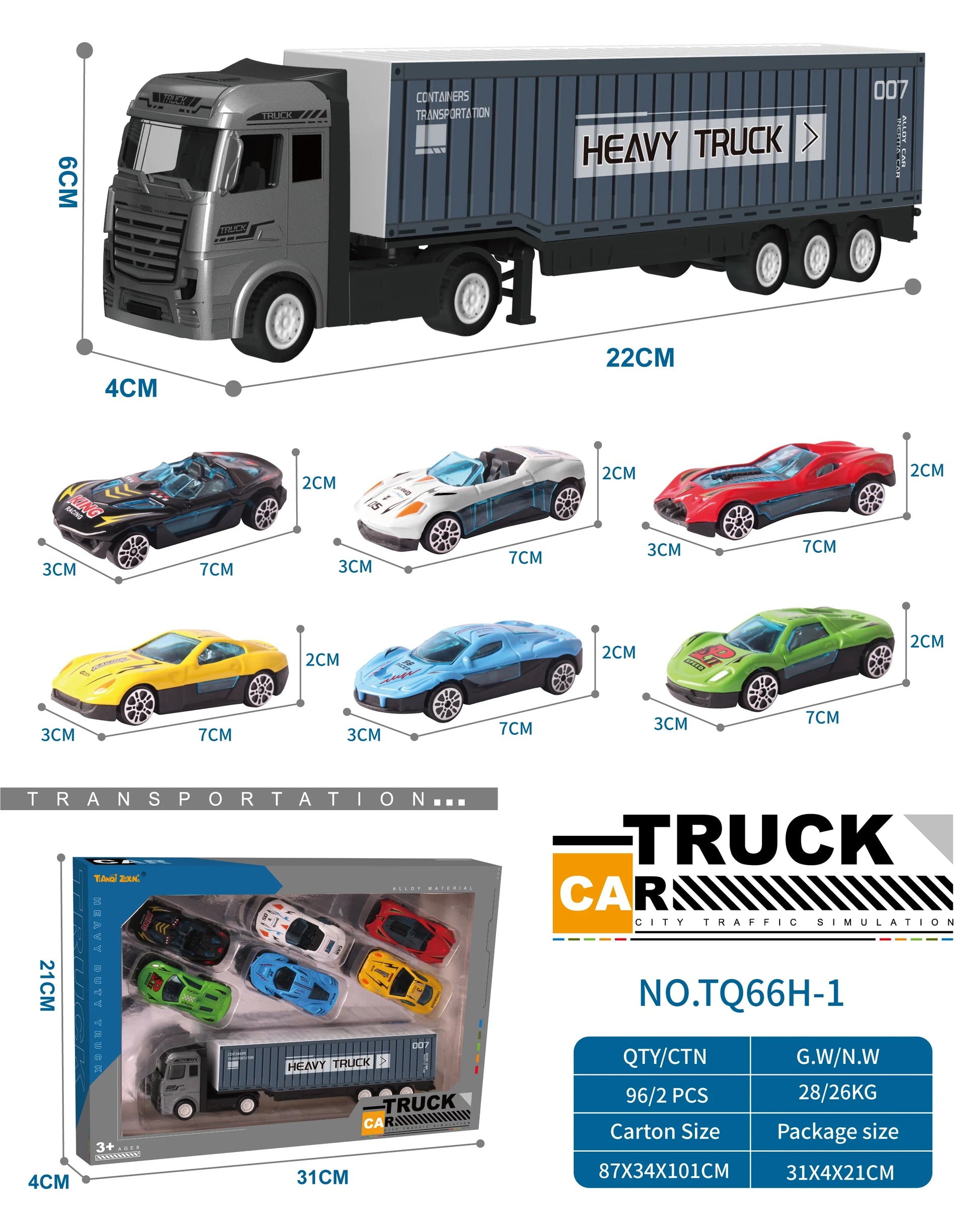 HKM-059987 1/43 Scale Diecast Container Truck Model - Alloy Construction for Kids