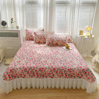 HKM-060051 Three-Piece Floral Cotton Lace Embroidery Quilted Bed Cover Set