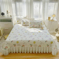 HKM-060051 Three-Piece Floral Cotton Lace Embroidery Quilted Bed Cover Set
