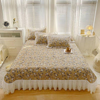 HKM-060051 Three-Piece Floral Cotton Lace Embroidery Quilted Bed Cover Set