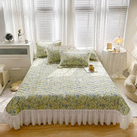 HKM-060051 Three-Piece Floral Cotton Lace Embroidery Quilted Bed Cover Set