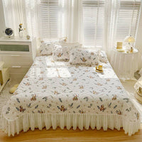 HKM-060051 Three-Piece Floral Cotton Lace Embroidery Quilted Bed Cover Set