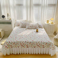 HKM-060051 Three-Piece Floral Cotton Lace Embroidery Quilted Bed Cover Set