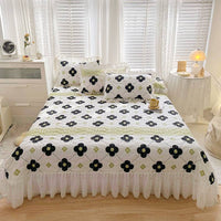 HKM-060051 Three-Piece Floral Cotton Lace Embroidery Quilted Bed Cover Set
