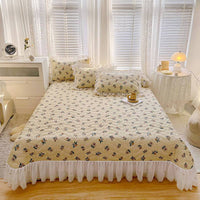 HKM-060051 Three-Piece Floral Cotton Lace Embroidery Quilted Bed Cover Set