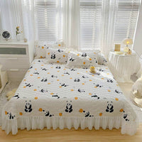 HKM-060051 Three-Piece Floral Cotton Lace Embroidery Quilted Bed Cover Set
