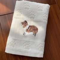 HKM-060307 Cotton Dog Embroidery Water Absorbent Towel, Soft and Comfortable 62cm x 40cm