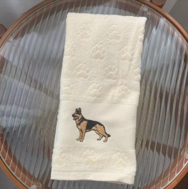 HKM-060307 Cotton Dog Embroidery Water Absorbent Towel, Soft and Comfortable 62cm x 40cm