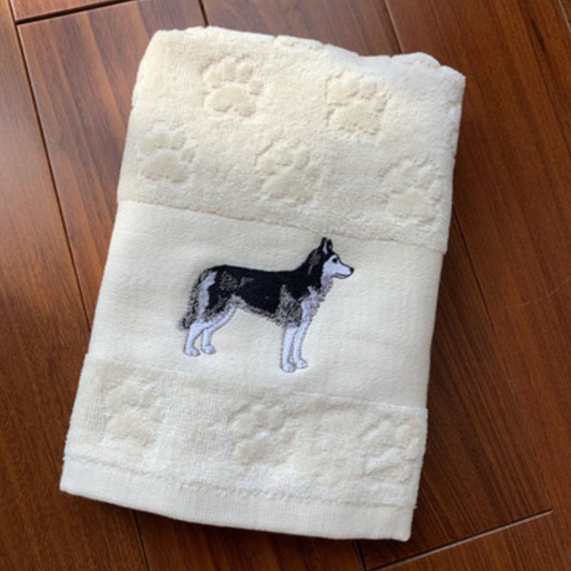 HKM-060307 Cotton Dog Embroidery Water Absorbent Towel, Soft and Comfortable 62cm x 40cm