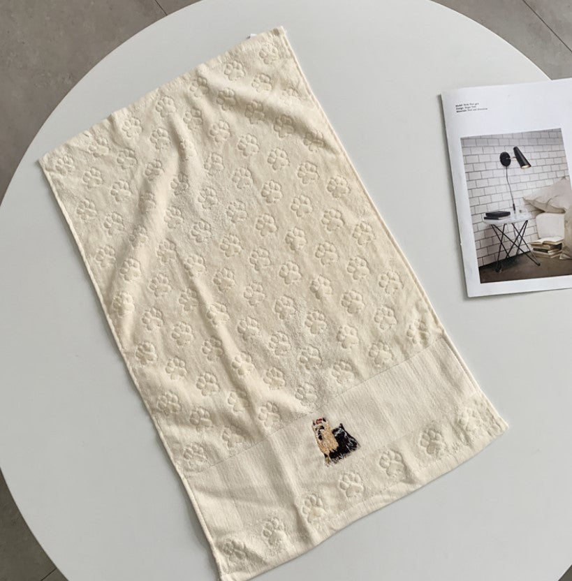 HKM-060307 Cotton Dog Embroidery Water Absorbent Towel, Soft and Comfortable 62cm x 40cm