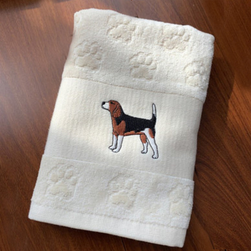 HKM-060307 Cotton Dog Embroidery Water Absorbent Towel, Soft and Comfortable 62cm x 40cm