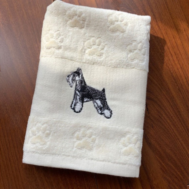 HKM-060307 Cotton Dog Embroidery Water Absorbent Towel, Soft and Comfortable 62cm x 40cm
