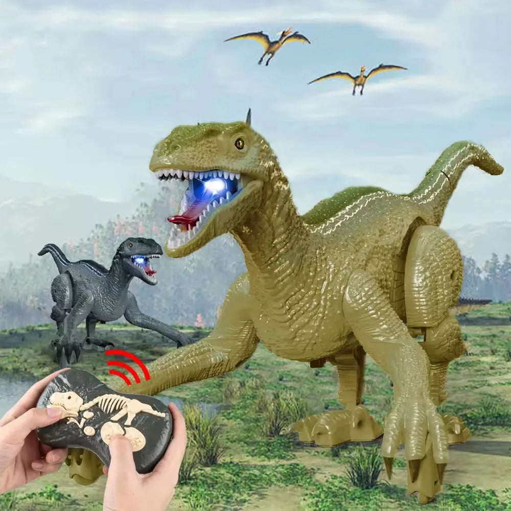 HKM-060307 Remote-Controlled Velociraptor Dinosaur Toy with Walking Motion, Realistic Roar, and Light Effects