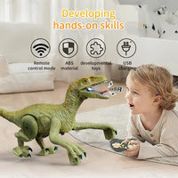 HKM-060307 Remote-Controlled Velociraptor Dinosaur Toy with Walking Motion, Realistic Roar, and Light Effects