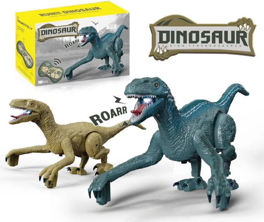 HKM-060307 Remote-Controlled Velociraptor Dinosaur Toy with Walking Motion, Realistic Roar, and Light Effects