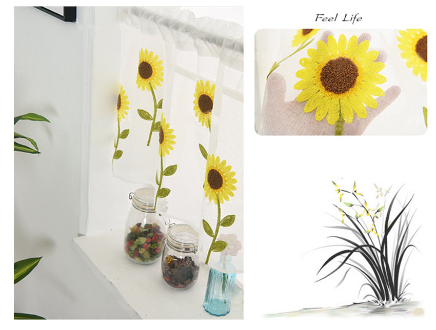 HKM-060435 Daisy Pattern Embroidered Short Curtain for Bedroom and Living Room - High Shading Vertical Blinds