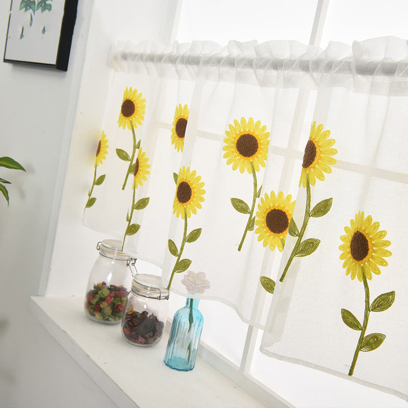 HKM-060435 Daisy Pattern Embroidered Short Curtain for Bedroom and Living Room - High Shading Vertical Blinds