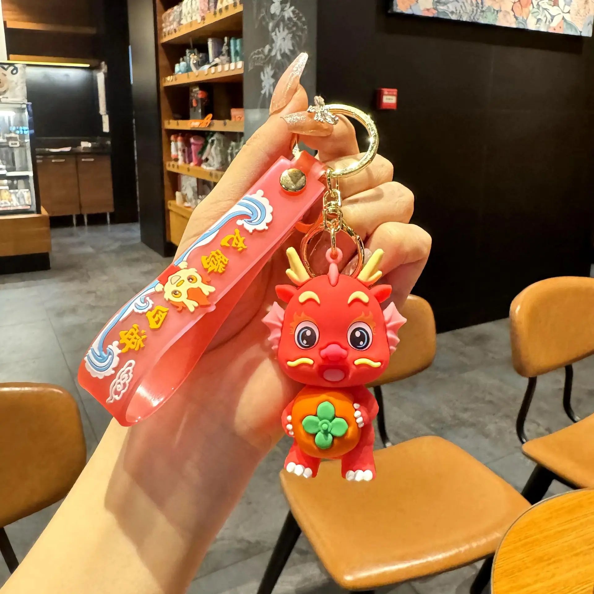 HKM-060563 Cute Dragon Keychain Pendant - 3D PVC Lion Dance Ornament for Keys
