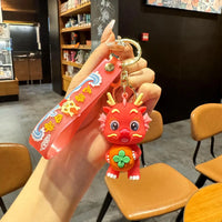 HKM-060563 Cute Dragon Keychain Pendant - 3D PVC Lion Dance Ornament for Keys