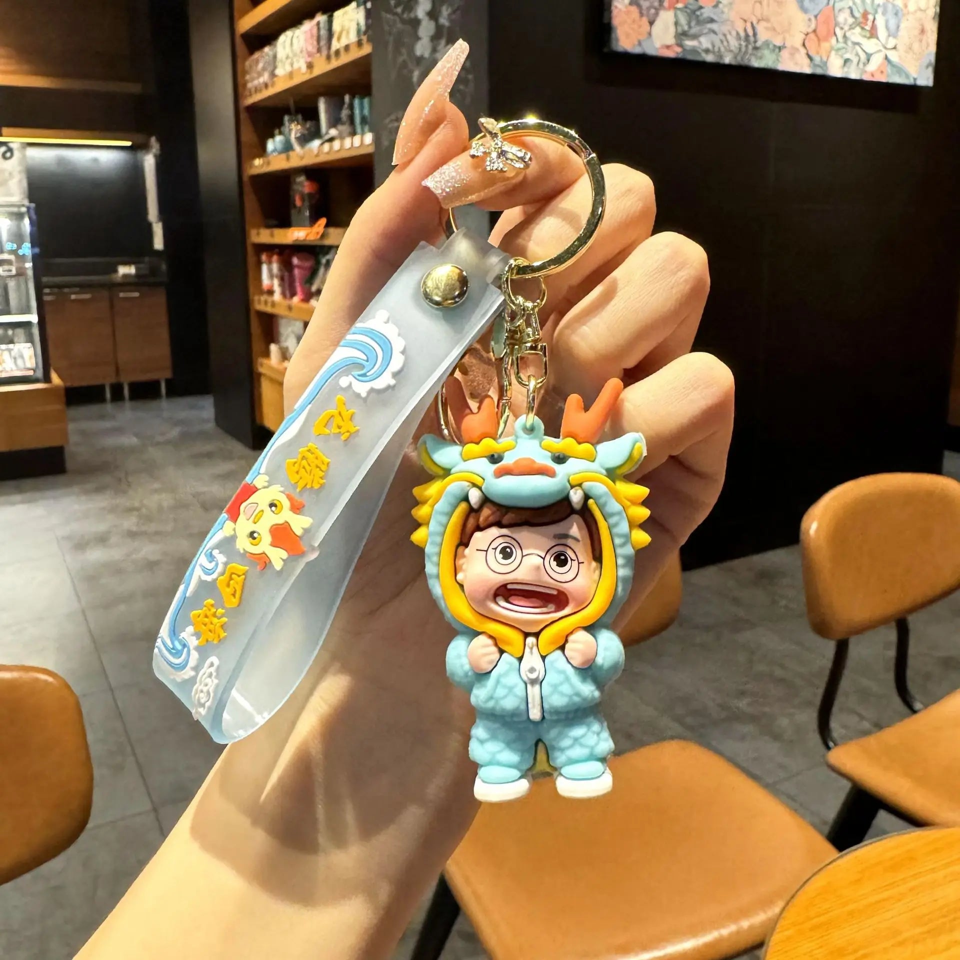HKM-060563 Cute Dragon Keychain Pendant - 3D PVC Lion Dance Ornament for Keys